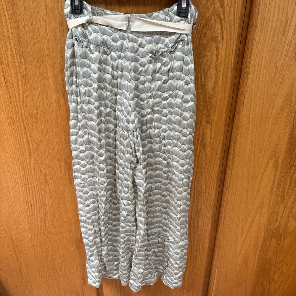 Anthropologie Elevenses Palazzo Flowy Wide Leg Pants Cream Blue Casual 12 - Picture 5 of 6